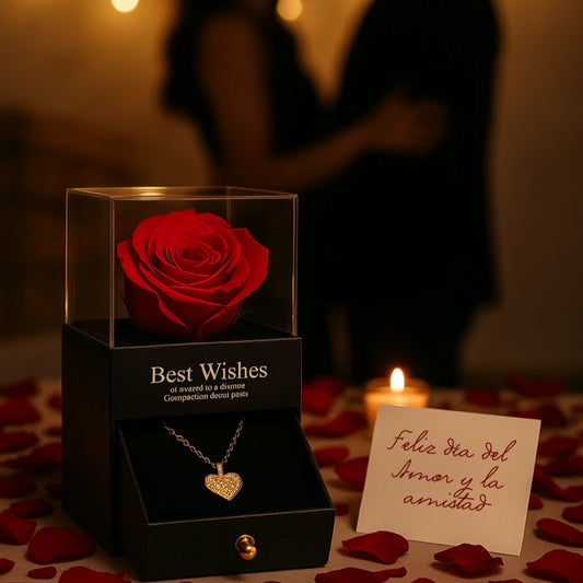 Rosa Eterna + Caja de Lujo con joyero secreto (Incluye Collar Gratis)